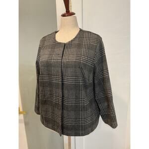J. Jill Wearever Collection Women Open Front Jacket Black Plaid Workwear XL